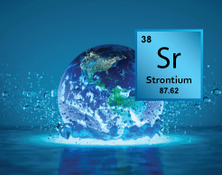 Earth splashing into water. Strontium callout box